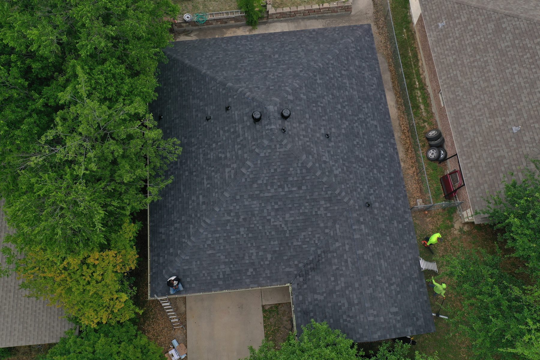 Newly completed shingle roof in Fort Worth from the air